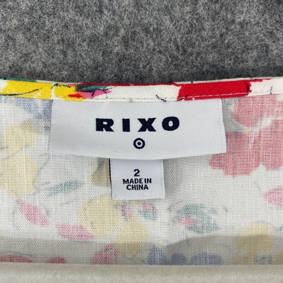 RIXO x Target Mini Dress 2 White Floral Linen Short Sleeve Button-Up A-Line - Picture 9 of 11